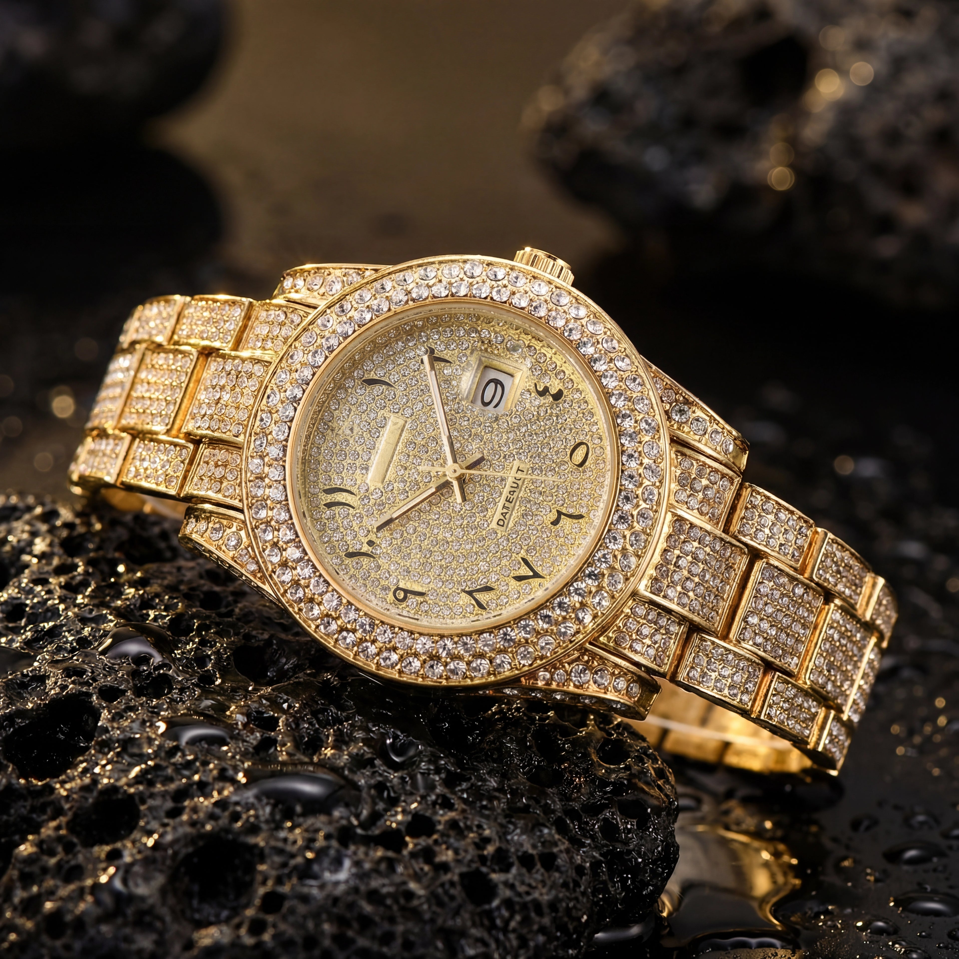 Mens All-Diamond Stainless Steel Quartz Watch
