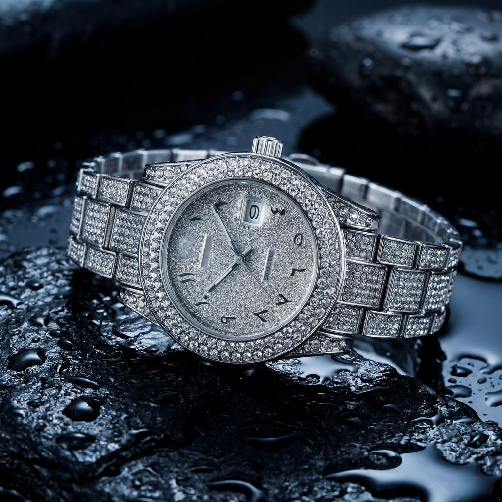 Mens All-Diamond Stainless Steel Quartz Watch