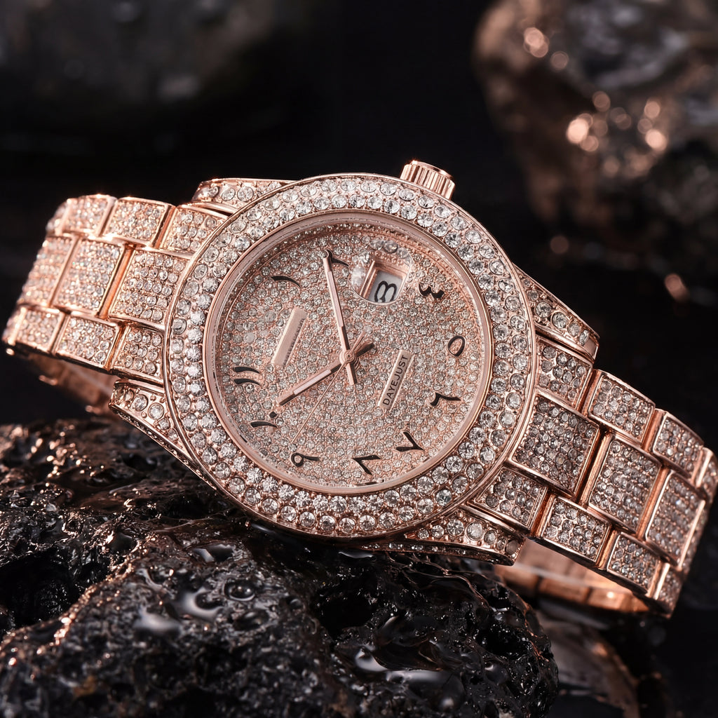 Mens All-Diamond Stainless Steel Quartz Watch